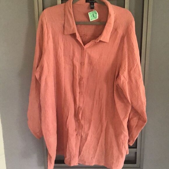 A Love Story blush salmon color Button down cotton blouse glass size 2X - Picture 1 of 4